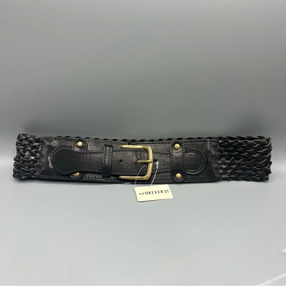 Forever 21 Black Wide Braided Buckle Belt